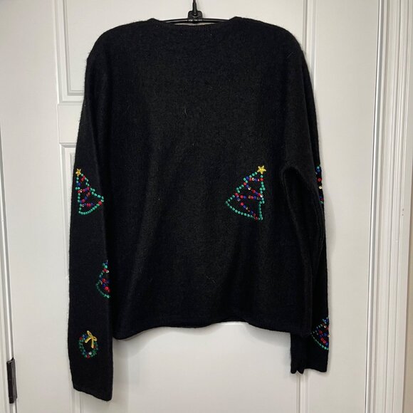 Kate Hill Casual Christmas Cardigan Sweater Women's Size Small 100% Wool Black - Picture 3 of 10